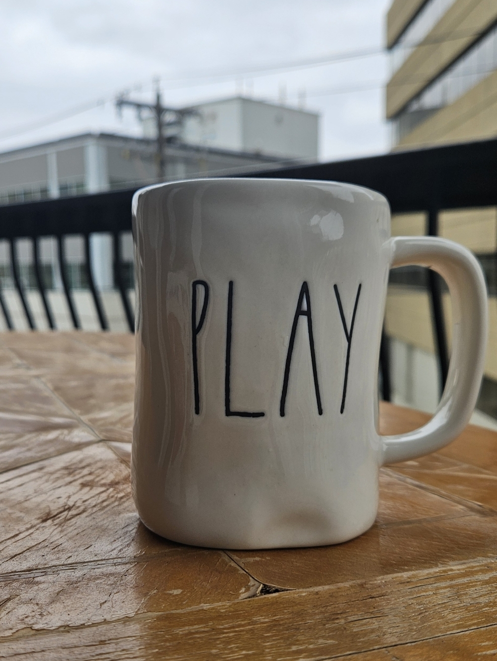 🌺 RAE DUNN "Play" White Ceramic Mug